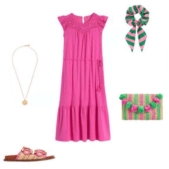 Boden Maxi Dress 8 L Cotton Colorful Smocked Pockets Short Sleeve Washable NEW - Picture 3 of 16